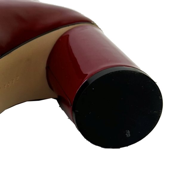 NEW Zara Red Wine Faux Patent Leather Round High Heel Ankle Boots Booties - Picture 12 of 12